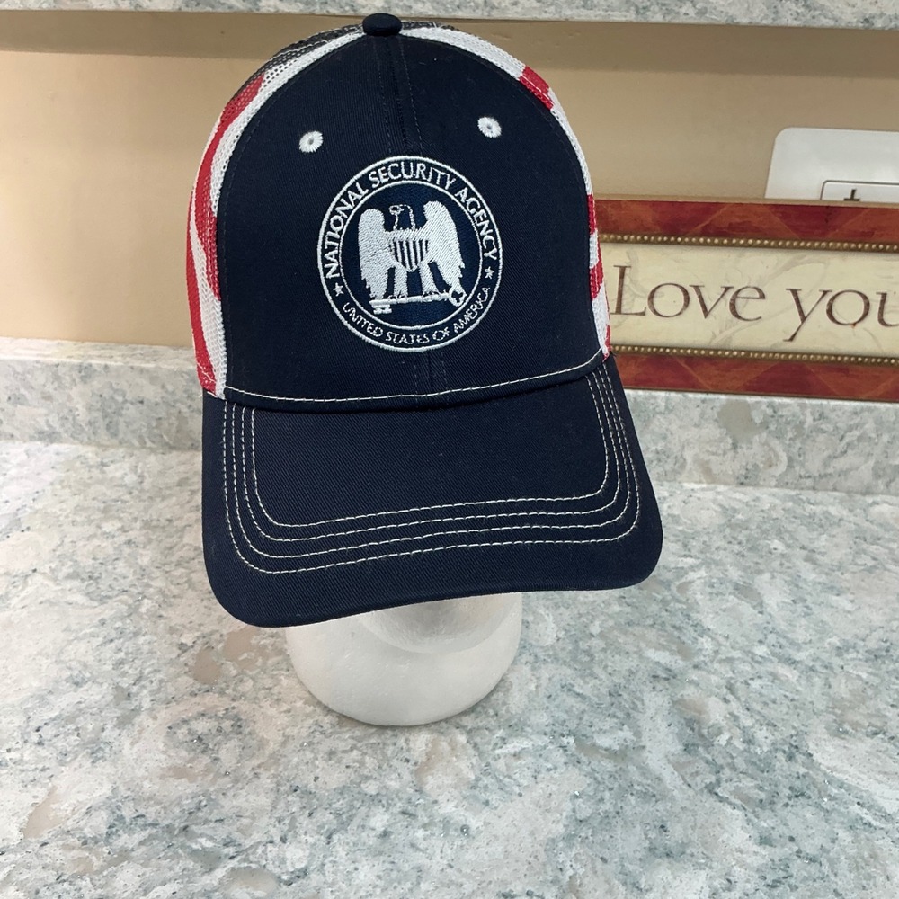 NSA Trucker Hat National Security Agency OSFM Navy‎ Blue American Flag Mesh Cap